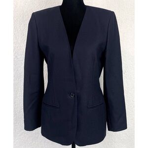 (VTG) JASON PRESCOTT • Petites Navy Blue Structured Pure Wool Blazer Jacket